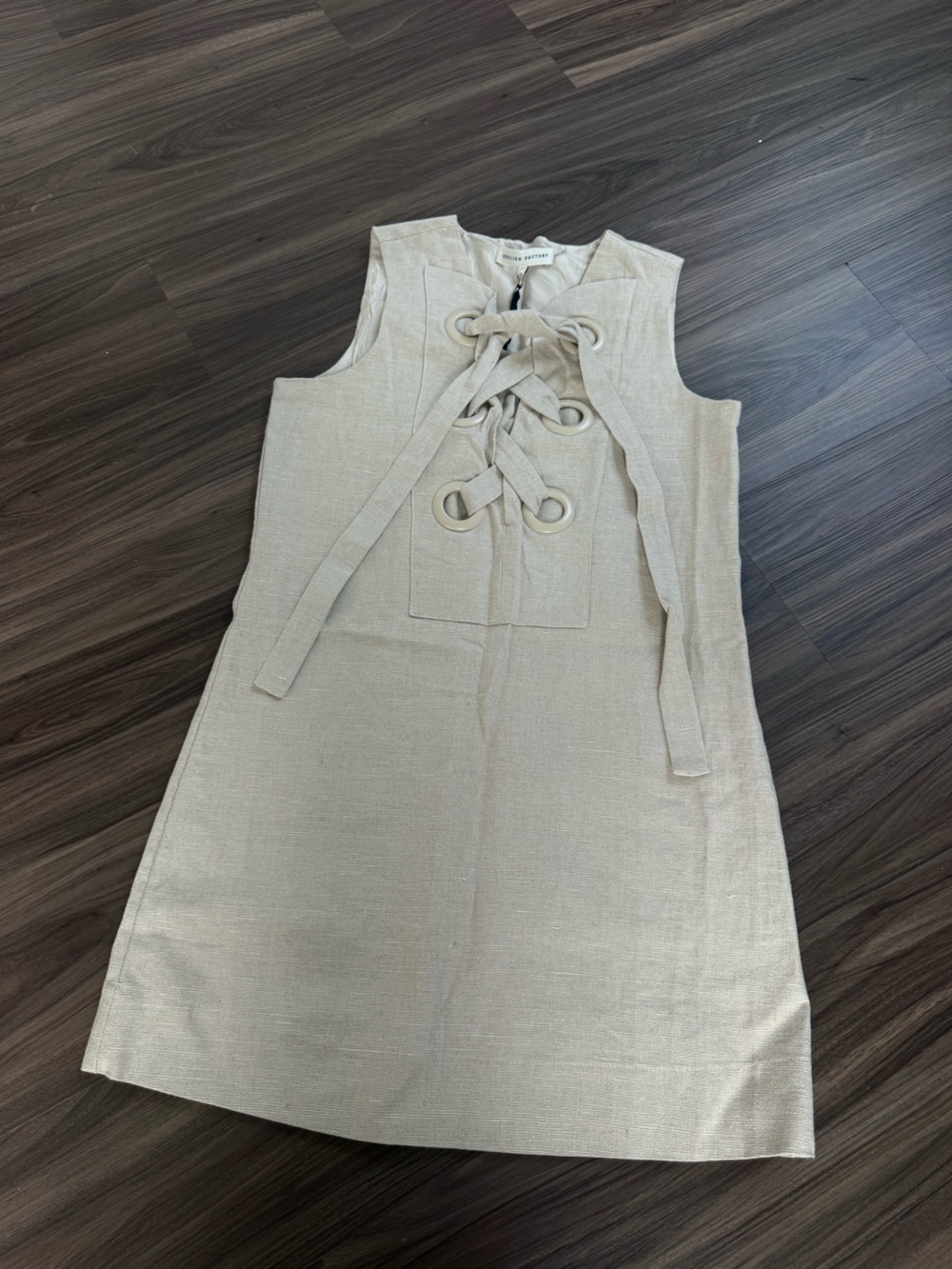 English Factory Cream Lace-Up Linen-Blend Dress